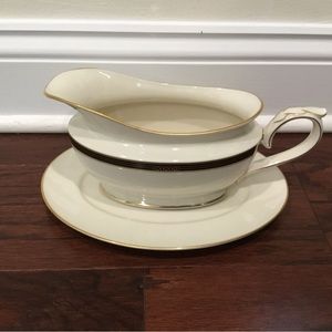 Lenox Ambassador Gold gravy boat with plate attached